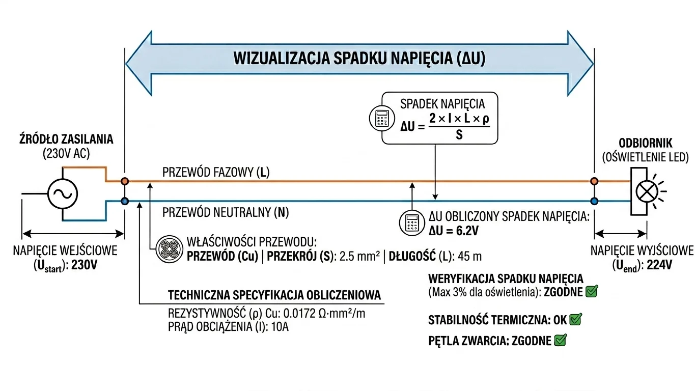 Kalkulator spadku napięcia